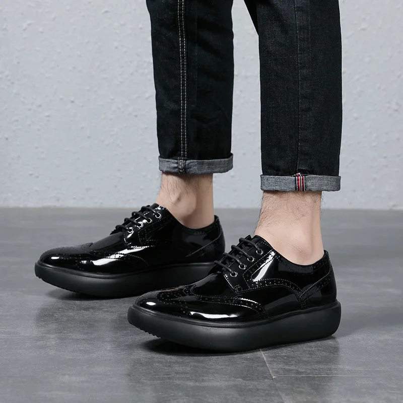 Мужские броги в британском стиле на толстой платформе со шнуровкой Повседневные