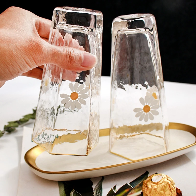 Household Wine Glass Set Little Daisy Water Cup Hexagon INS Phnom Penh Summer Juice Japanese Wire Mesh | Дом и сад