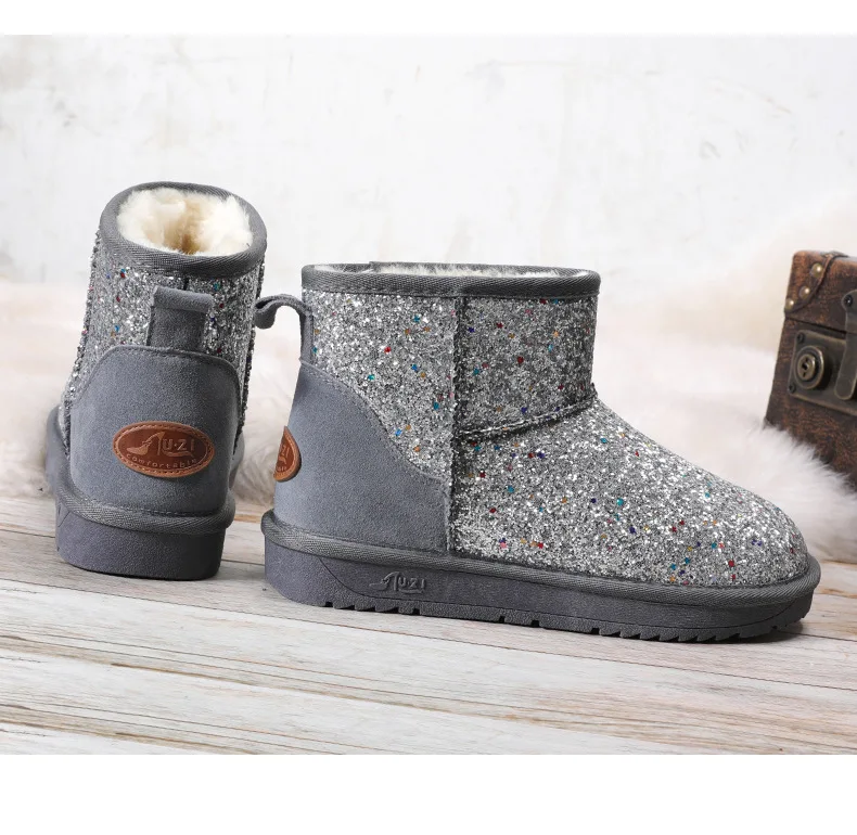 Зимние сапоги с блестками женские короткие студенческие водонепроницаемые