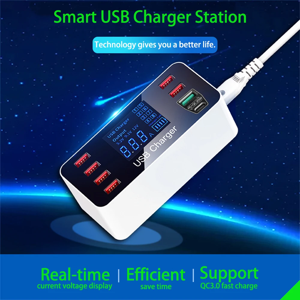 quick charge 3 0 fast charger adapter 8 usb charger station type c phone charger for iphone xiaomi huawei samsung free global shipping