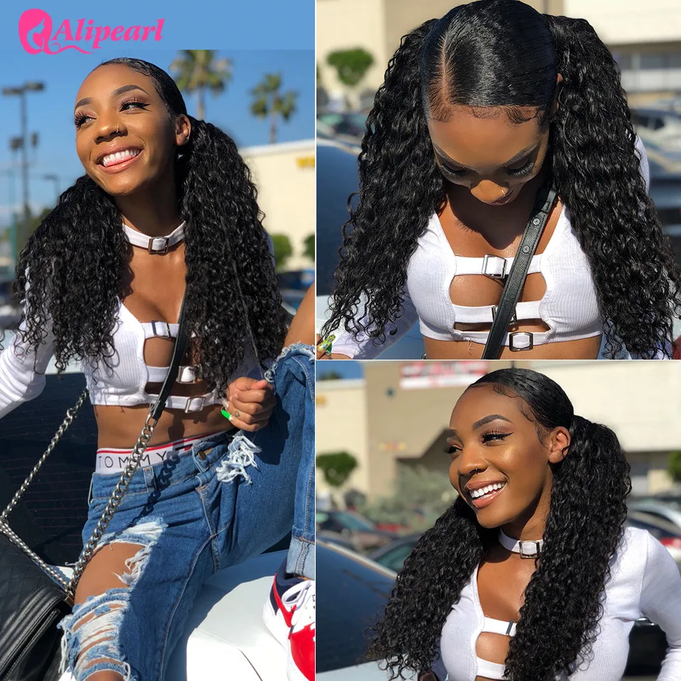 AliPearl волосы волна воды кружева передние человеческие парики предварительно