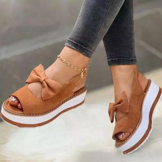 

2021 large size new European American fish mouth wedge sandals low-top thick-soled bow shallow mouth sandals women