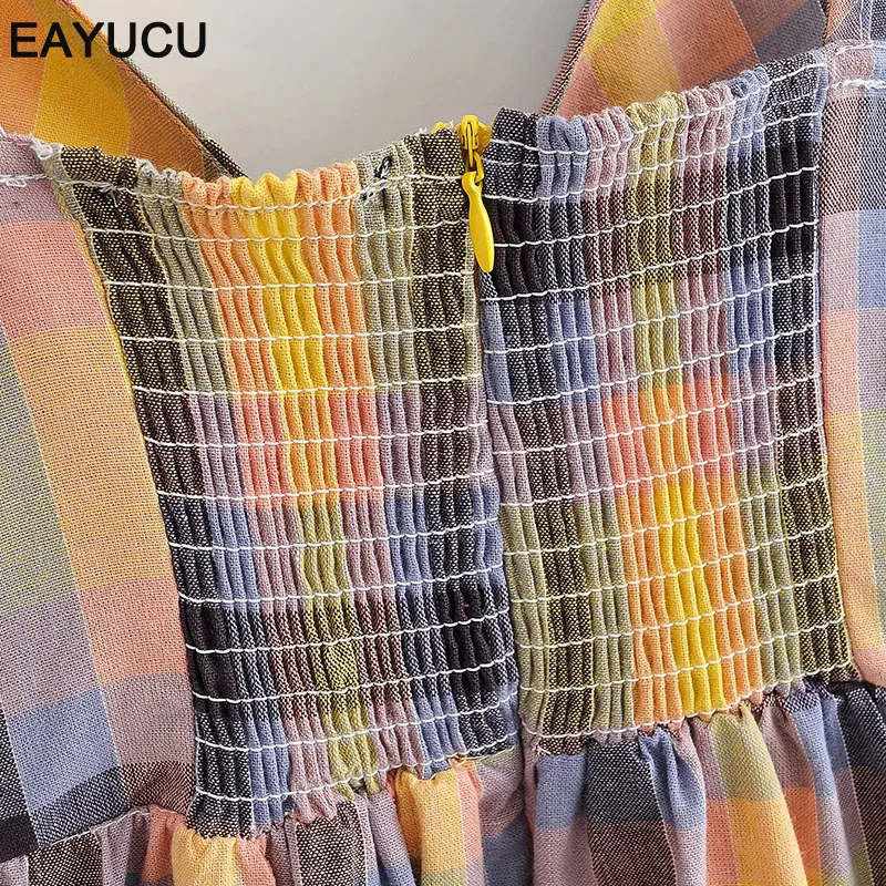 

EAYUCU Vintage 2020 Summer Women Dress Fashion Sexy V Neck Bow Short Backless Zipper Slip Strap Loose Dress Streetwear ED170