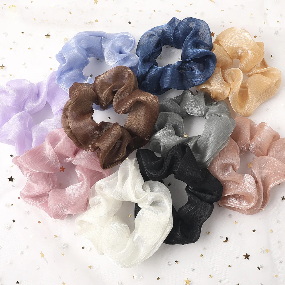 

Solid Color Chiffon Mesh Elastic Hair Band Women Hair Scrunchie Large Ponytail Holder Hair Rope For Girls Gum Hair Accessories