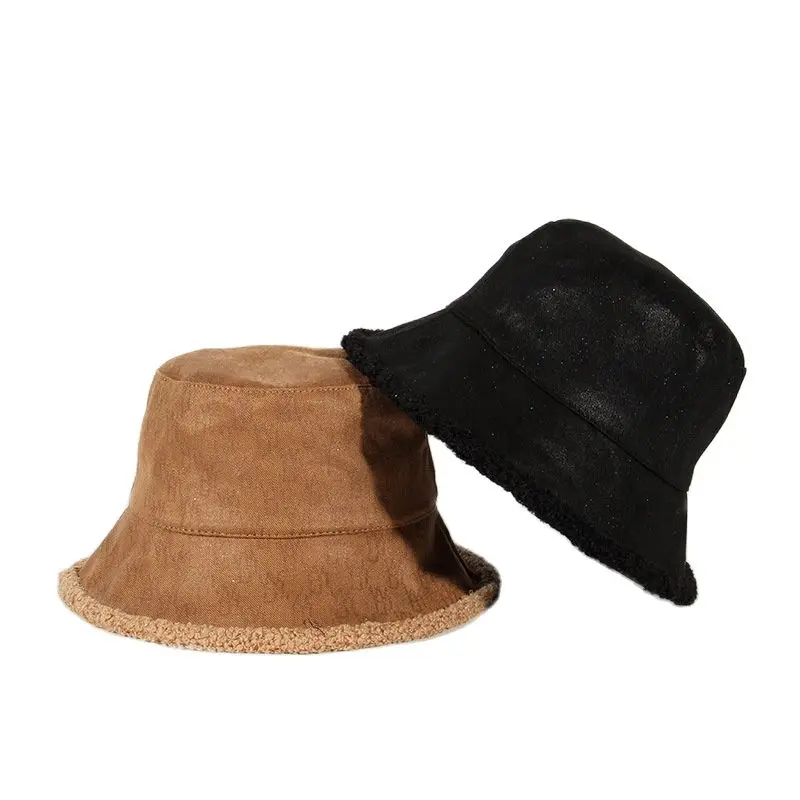 

Hat Female Fisherman Hat Double-Sided Sequins Lamb Hair Autumn Winter Warm Sun Visor Hip-Hop Basin Hat Male Bucket Hats