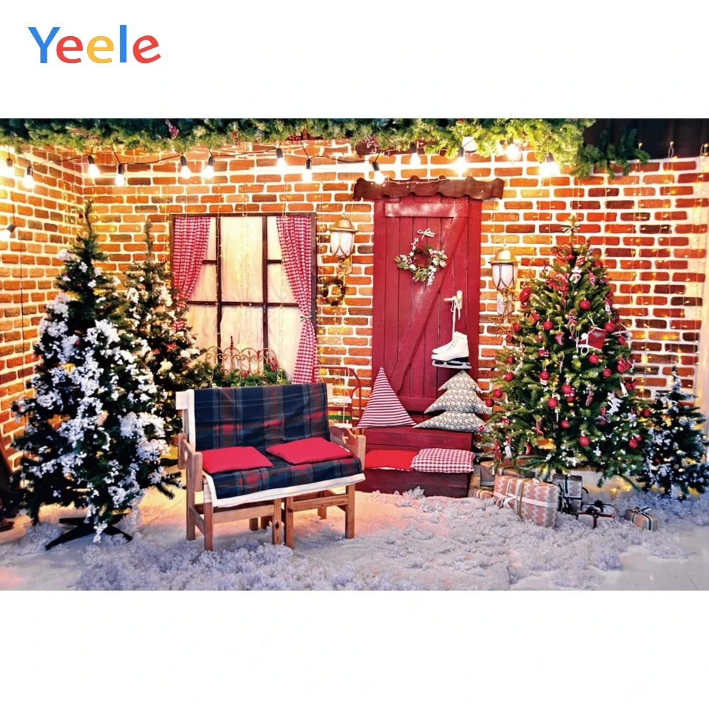 

Photocall Photozone Winter Christmas Tree Backdrops For Photography Snow Brick Wall Photography Backgrounds Photo Studio Props