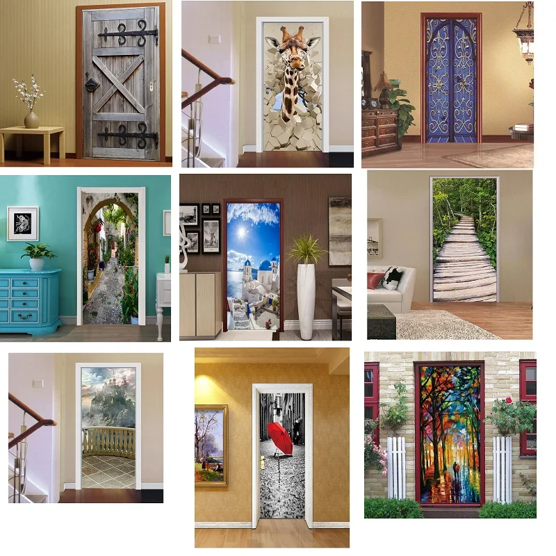 Фотообои из ПВХ с 3D принтом книжная полка башня море дверь наклейки домашний