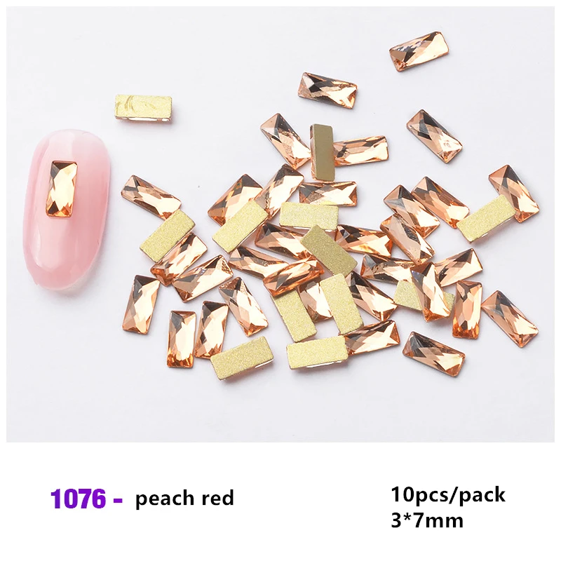1076 peach red Lamemoria 10 шт. разноцветные прямоугольные драгоценные камни стразы для украшения ногтей блестки DIY 3*7 мм ювелирные изделия камень аксессуары для ногтей - Цвет: 1076 peach red