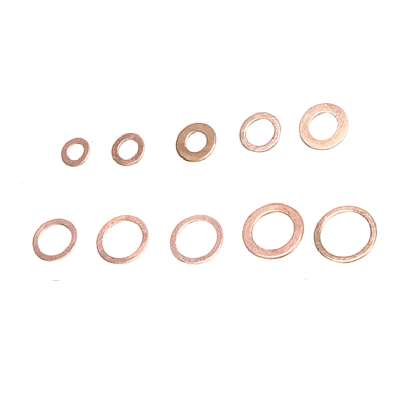 

200pcs/Set Assorted Copper Washer Gasket Flat Ring Seal Kit M5/M6/M8/M10/M12/M14 Hardware Accessories