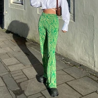 zovsv casual printed green vintage pants women elegant high waist trousers ladies straight skinny joggers y2k streetwear