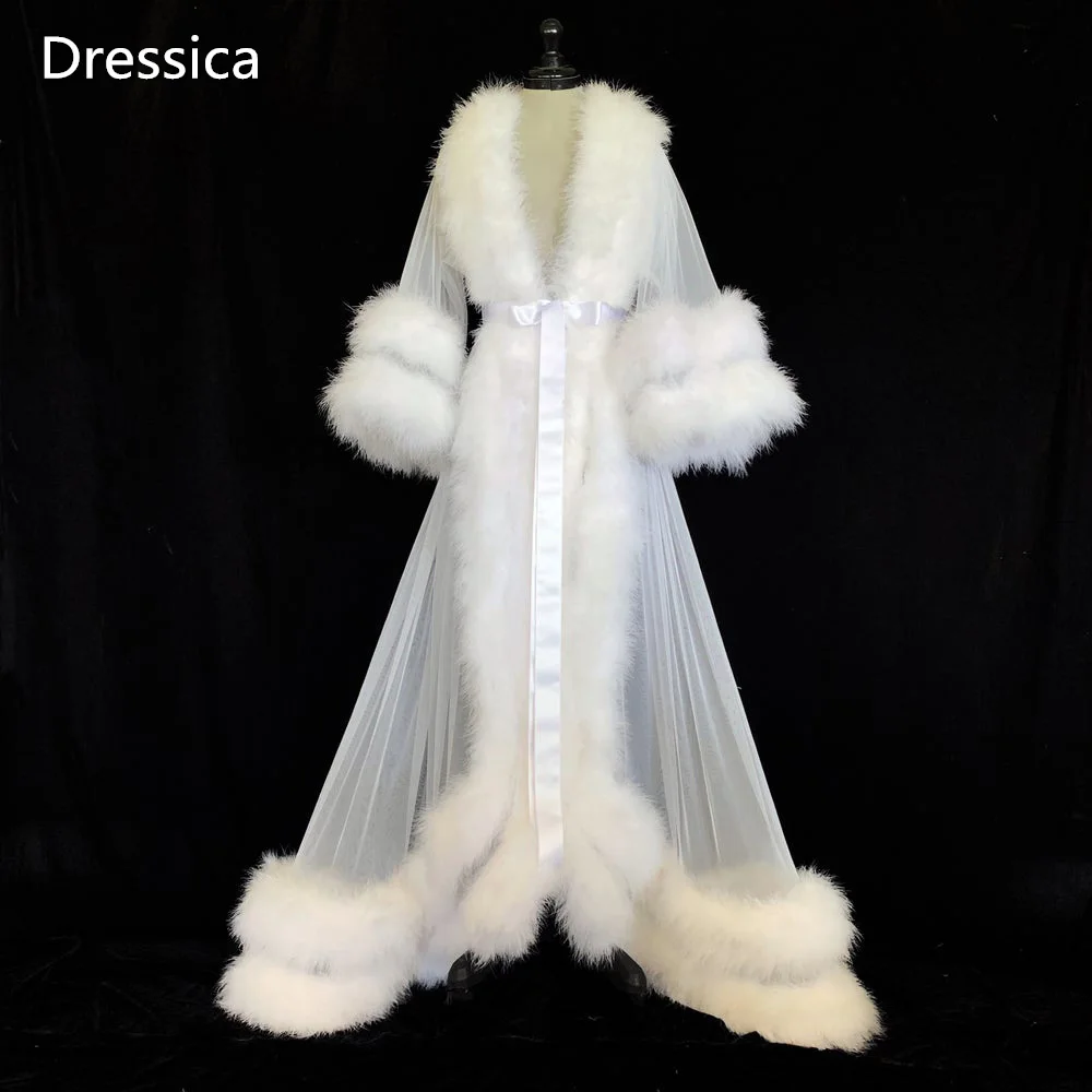 

Double Luxury Feather Robe Fur Dressing Gown Factory Custom Make