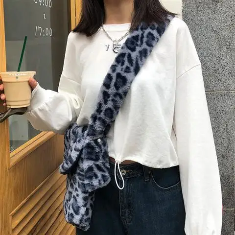 Vintage Leopard Pattern Cool Girls Purse Handbags Soft Plush Furry Women Messenger Bag Elegant Faux Fur Ladies Shoulder Bags | Багаж и