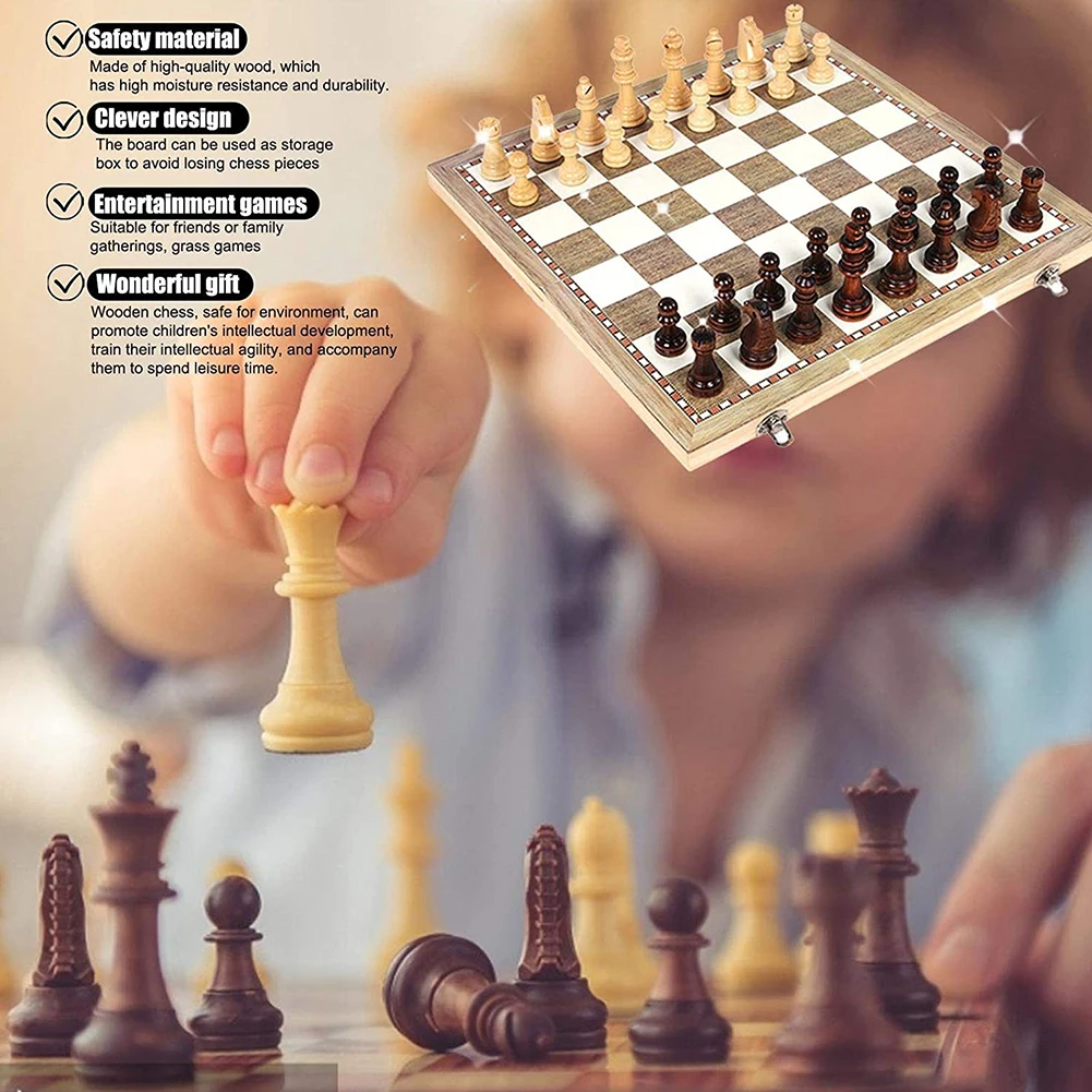 

3 In 1 Quality Wooden Folding Magnetic Chess Set Solid Wood Chessboard Magnetic Pieces Entertainment Board Games Children Gifts