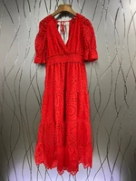 sexy v neck long dress 2021 summer fashion party vestidos special occasion women hollow out embroidery white red maxi dress