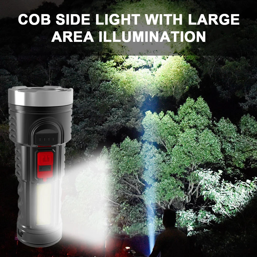 

Outdoor Rechargeable LED Flashlight Handheld Super Bright Flashlight 4 Modes 200M Lighting Used Adventure Camping Fishing Etc