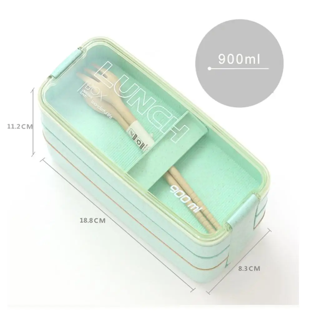 

900ml Portable Healthy Material Lunch Box 3 Layer Wheat Straw Bento Boxes Microwave Dinnerware Food Storage Container Foodbox