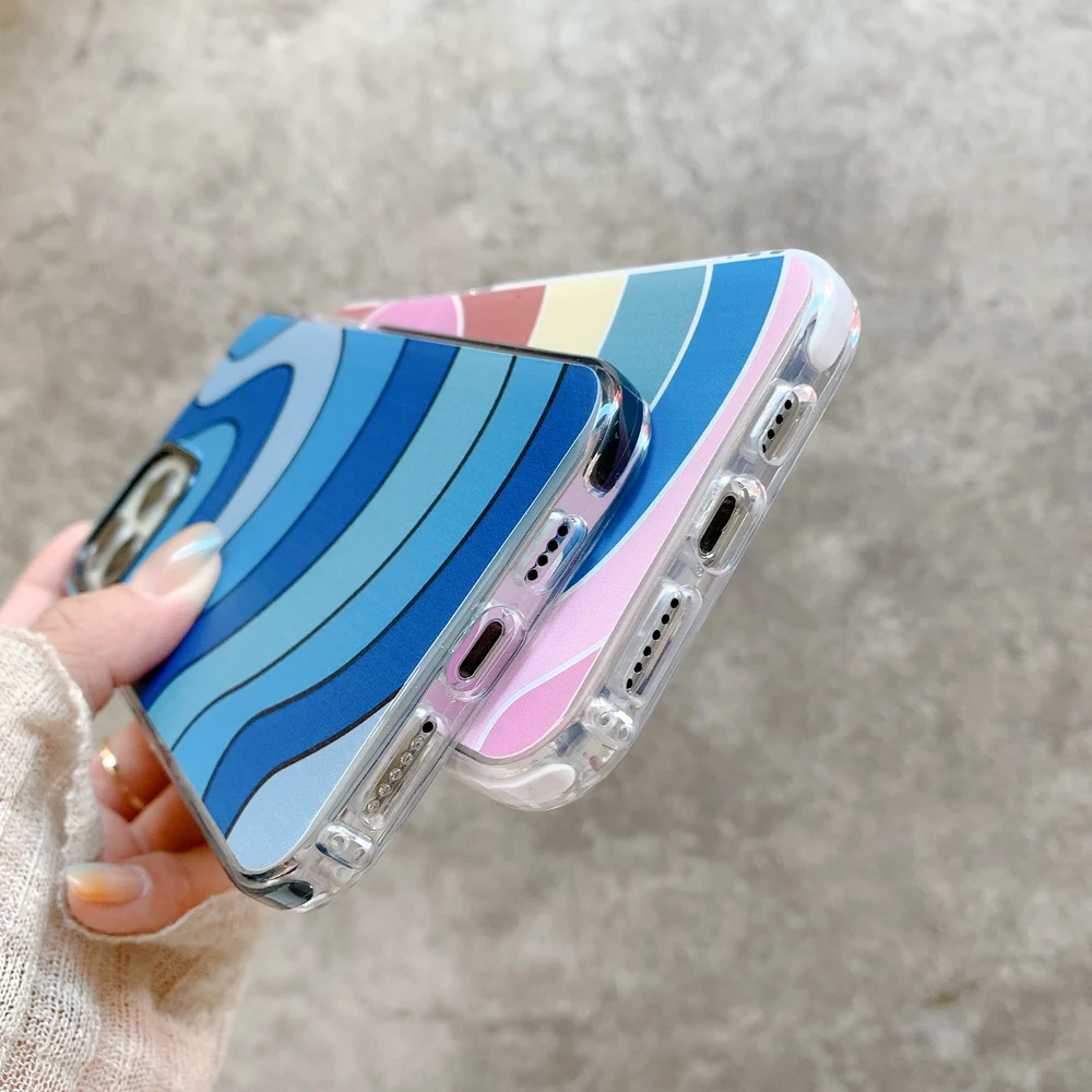 

Fashion Color Stripe Wave Phone Case For iPhone 11 12 Pro Max X XR XS Max 7 8 Plus SE 2020 Soft Shockproof Bumper Cover Coque