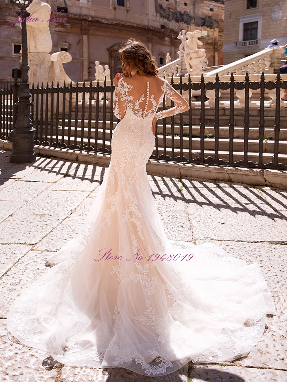 Julia Kui Elegant Mermaid Wedding Dresses 2 In 1 With A Detachable Skirt Of Long Sleeve Bridal Dress