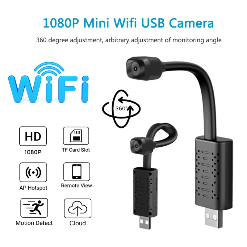 

Мини-камера видеонаблюдения с Wi-Fi, 1080P, USB