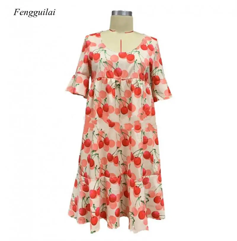 

Women's Round Neck New Medium Sleeve Multicolor Print Beach Summer Holiday Street Causal Leisure Style Dress