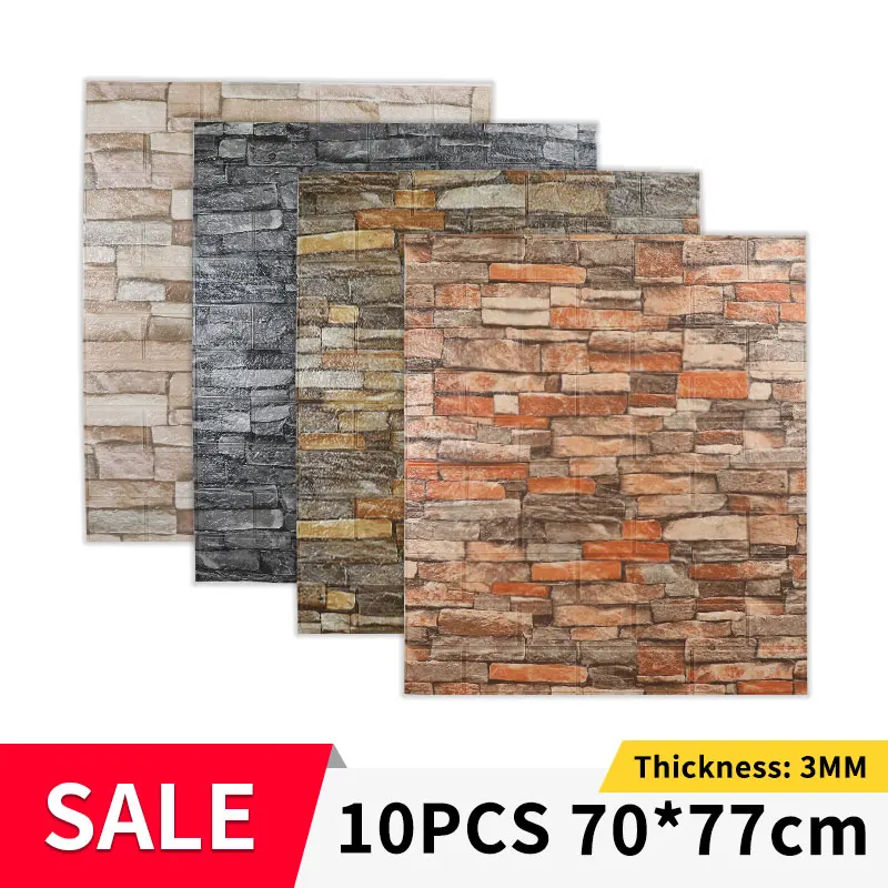 

10pcs Brick Wall Sticker Waterproof Anti-Collision Foam Wallpaper Self-Adhesive For Living Room Bedroom TV Background 70*77cm
