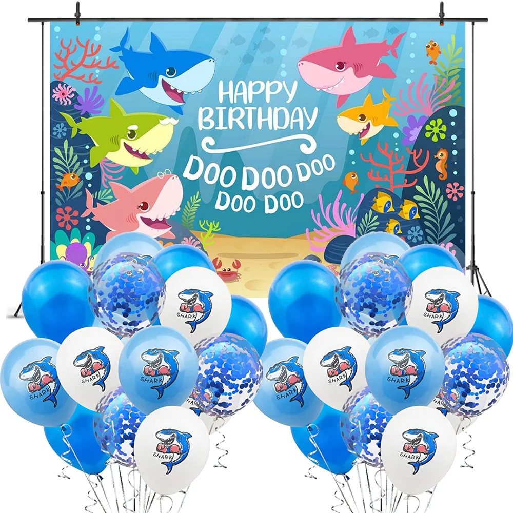

Акула день рождения гобелен фон 12 дюймов латексные воздушные шары океан Мир тема детский день рождения украшение для вечеринки морские при...