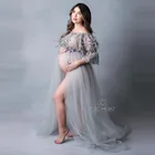 Новинка кружевные платья для беременных с вырезом лодочкой рукавом до локтя с разрезом спереди перьями бусинами искусственное Тюлевое платье для беременных