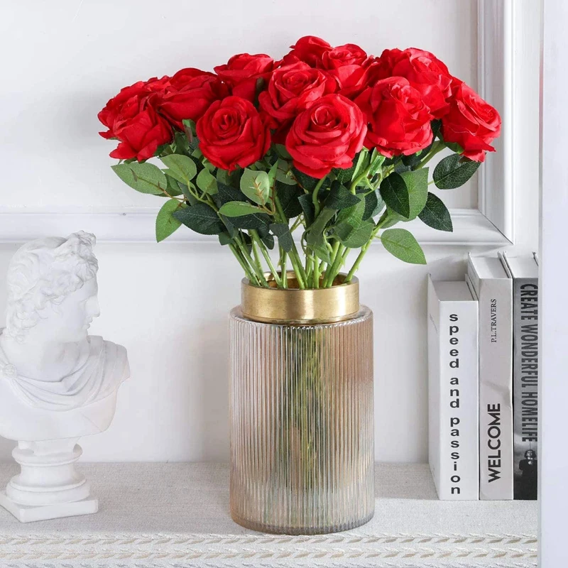 

12PCS Rose Artificial Flower,Single Stem Fake Floral Bridal Wedding Bouquet,Realistic Blossom Flora for Home Party