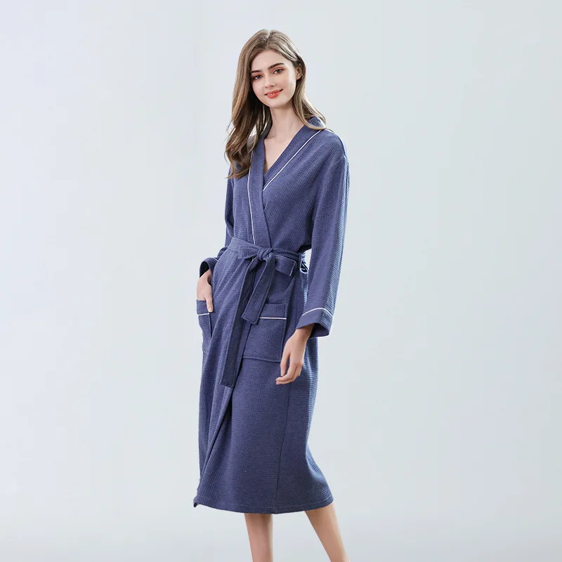 

175 Summer Cotton Thin Sweat Steam Absorbent Terry Bath Robe Kimono Men Waffle Towel Bathrobe Sleepwear Women Night Gown