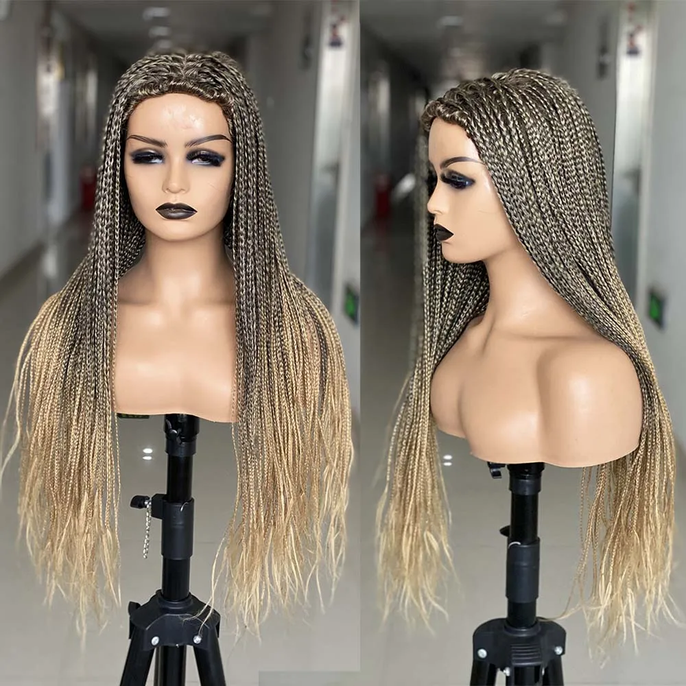 

Umot Long Straight Braided Wigs Synthetic Box Braid Wig For Black Women 26inch 3x Twist Ombre Blonde Braiding Hair Wig