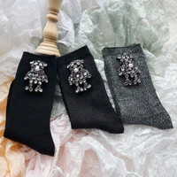 handmade diamonds pearls cartoon bear socks women modis 2020 autumn and winter new arrival