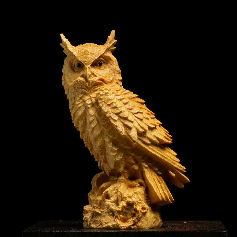 

Boxwood Hand-Carved Owl Figures Wood Craft Gift Sculpture Artwork Statue