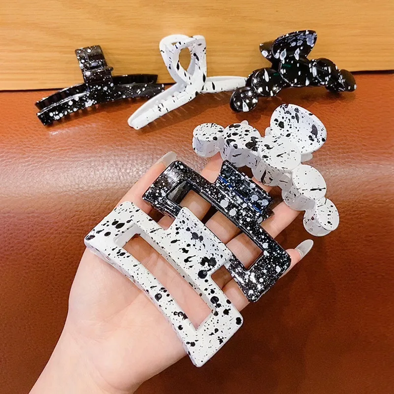

2021 New Women Elegant Print Splash Ink Spot Large Hair Claws Hairpin Headdress Hair Holder Clips Girls Hair Accessories Gift