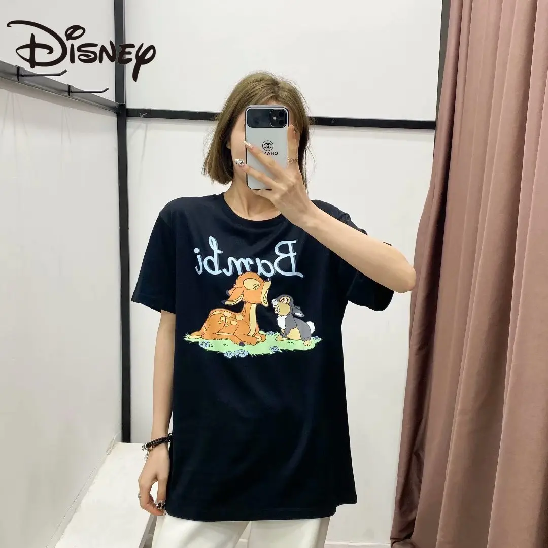 

Disney European and American style women's fashion versatile round collar top Bambi design short sleeve T-shirt