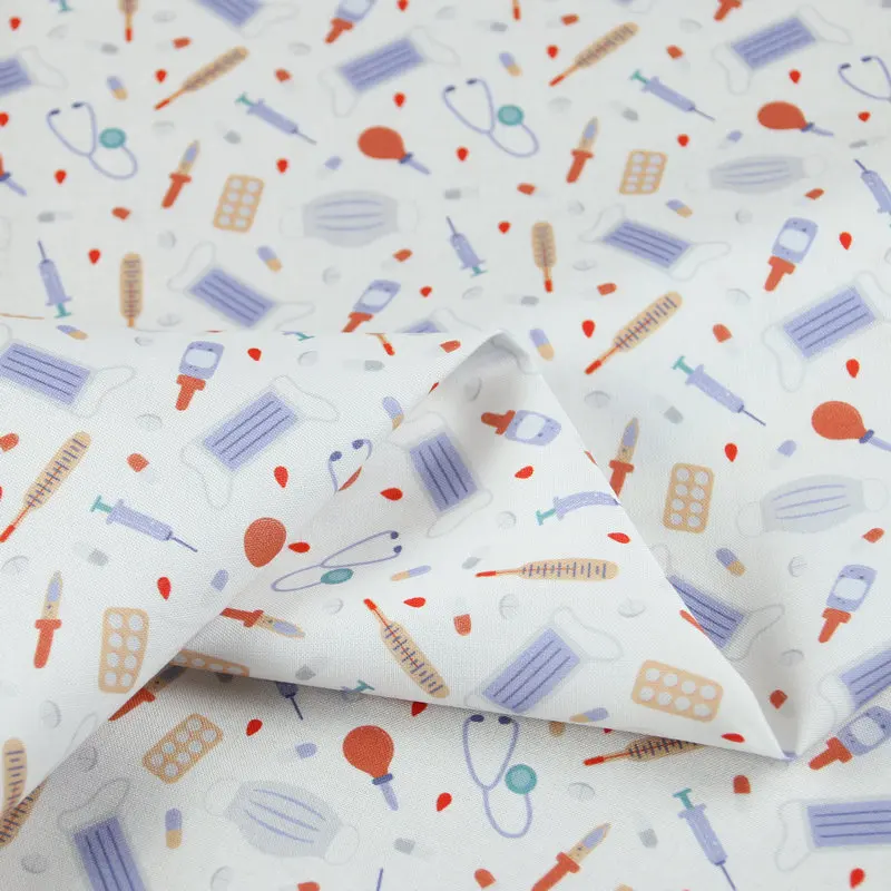 

50*145cm Plain Weave Cotton Cartoon Doctor Printing Fabric Sewing Material Quilting Patchwork Needlework DIY Handmade Cloth