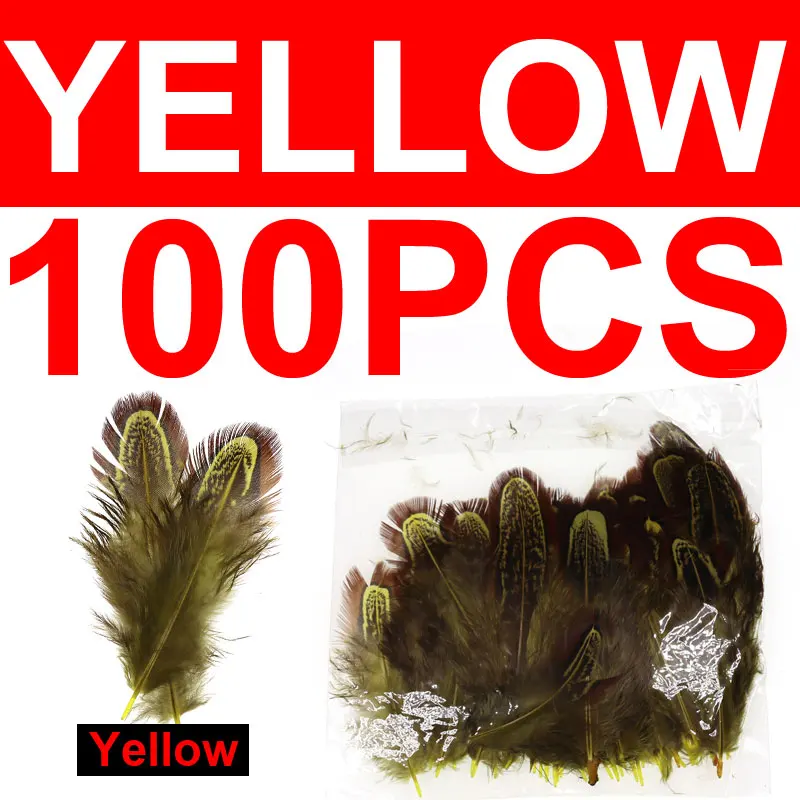 100pcs yellow Bimoo 100 шт./упак. муха завязывание Partridge перо Caddis летающие крылья мягкие Hackle мокрые мушки соленой воды тройные Крючки материалы для связывания - Цвет: 100pcs yellow