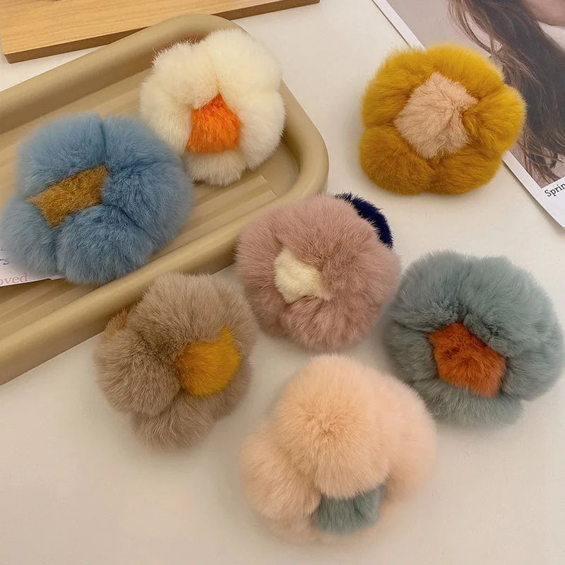

New Korean Style Plush Fur Flower Desgin Elastic Hair Bands Hair Rope For Women Simple Daily Versatile Fashion Hair Accessories