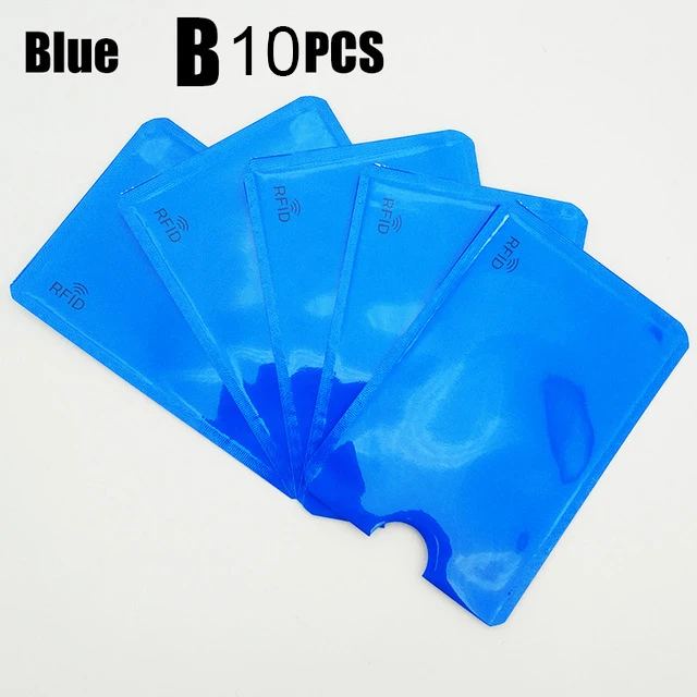 Blue 10 pieces B 10 шт. Анти Rfid Блокировка ридер Обложка для карт алюминиевая фольга кредитный держатель для карт Защита ID банковский Чехол для карт безопасная упаковка канцелярские принадлежности - Цвет: Blue 10 pieces B