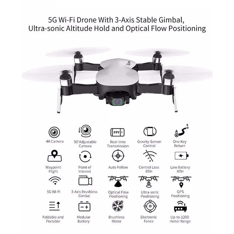 

Eachine EX4 RC Quadcopter Drone Helicopter with 4K Professional HD Camera 5G WIFI FPV GPS Mode 3 Axis Stable Gimbal RTF Toys