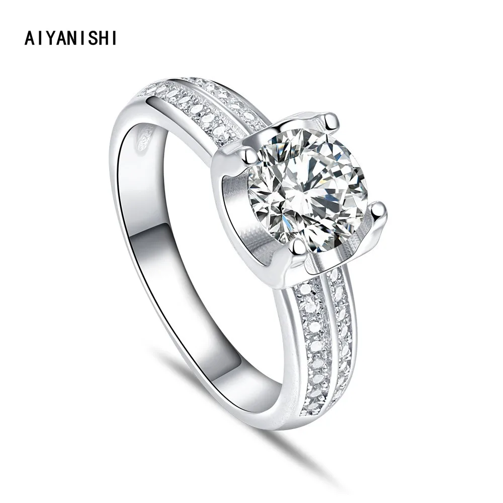 

AIYANISHI Simple Female Wedding Ring New Arrival 925 Sterling Silver Cow Head Round Rings Sona Diamond Finger Rings Jewelry