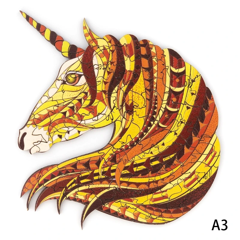 

Collectable Jigsaw Wooden Puzzle Vivid Cartoon Horse Animal Shape 3D Visual Decorative Painting Kids Party Favorite Gift