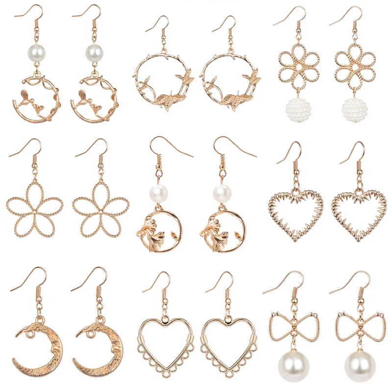 Женские серьги подвески из цинкового сплава с жемчугом и