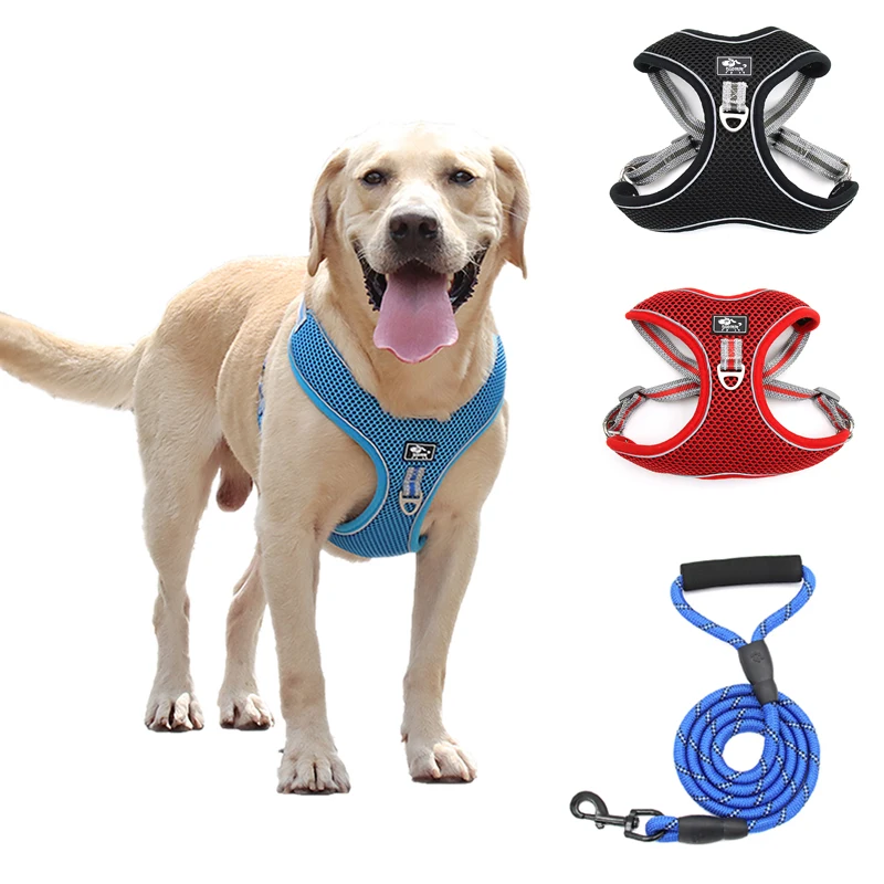 

No Pull Big Dog Harness and Leash Set Reflective Breathable Mesh Pet Harness Vest For Medium Large Dogs French Bulldog Labrador