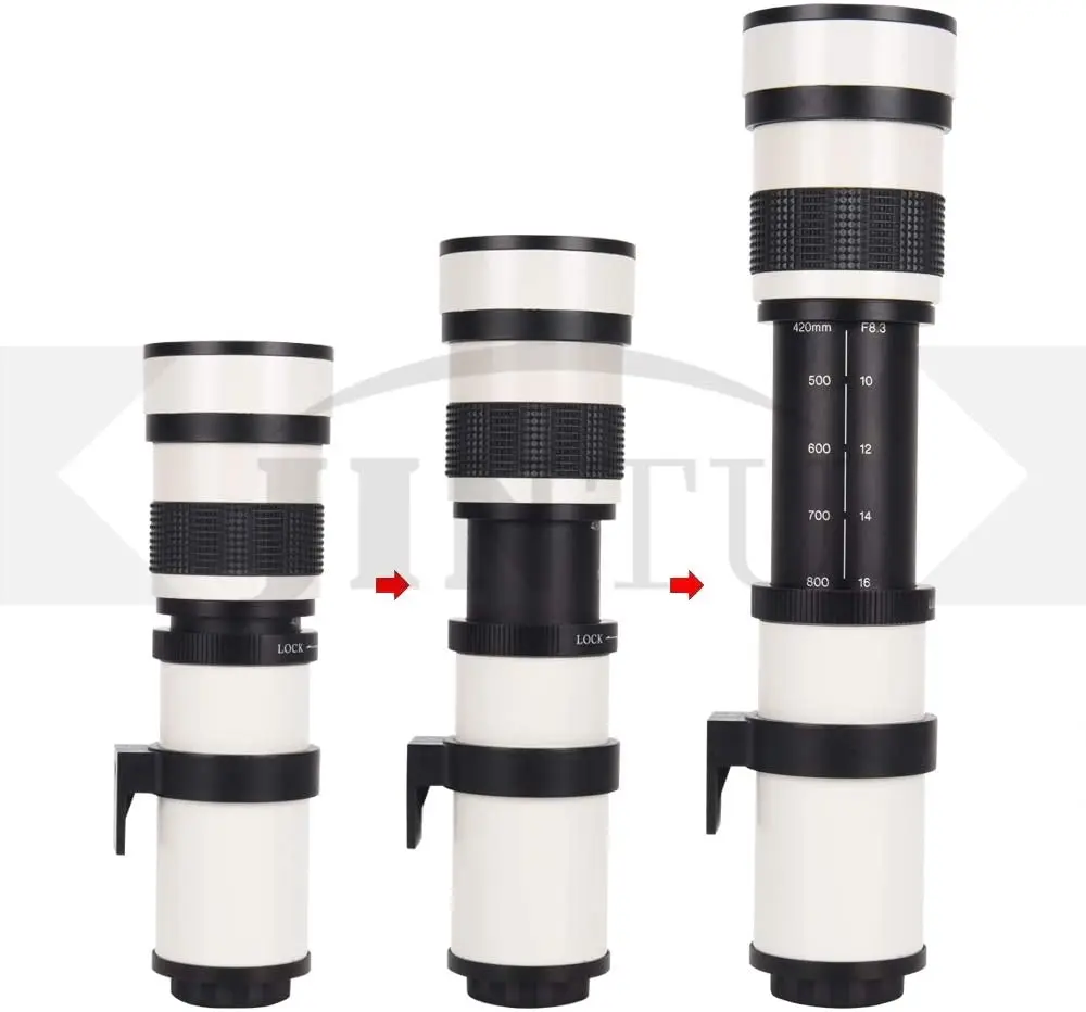 Телеобъектив JINTU 420-800 мм ручной зум-объектив для зеркальных камер Canon SL2 T5 T5i T6 T6i 70D