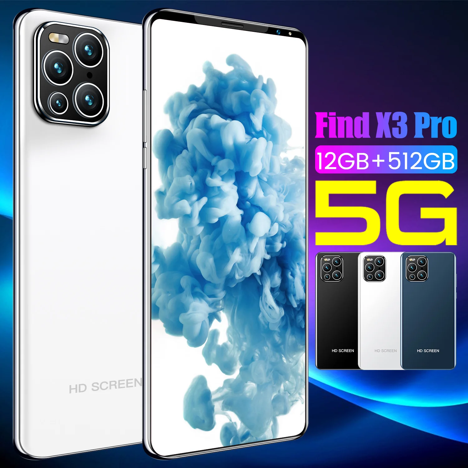 

New SmartPhone X3 Pro 5.5 inch Full Display 12GB 512GB 24MP+48MP Facial Recognition 4G 5G MTK6595 Celular Mobile Phones