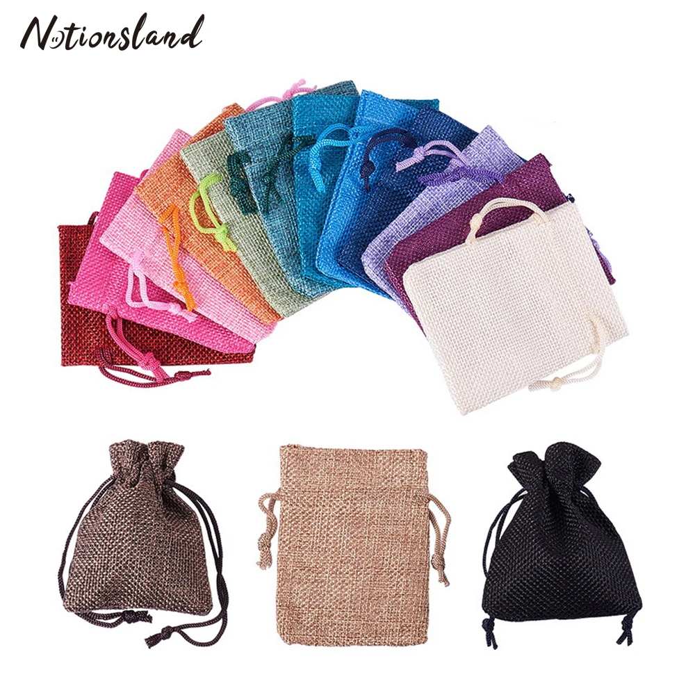 Маленькие смешанные мешочные подарочные пакеты 9*7 см льняные на шнурке для
