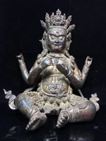 12chinese folk collection old bronze cinnabar lacquer northern wei buddha four arms mahakala statue sitting buddha ornaments