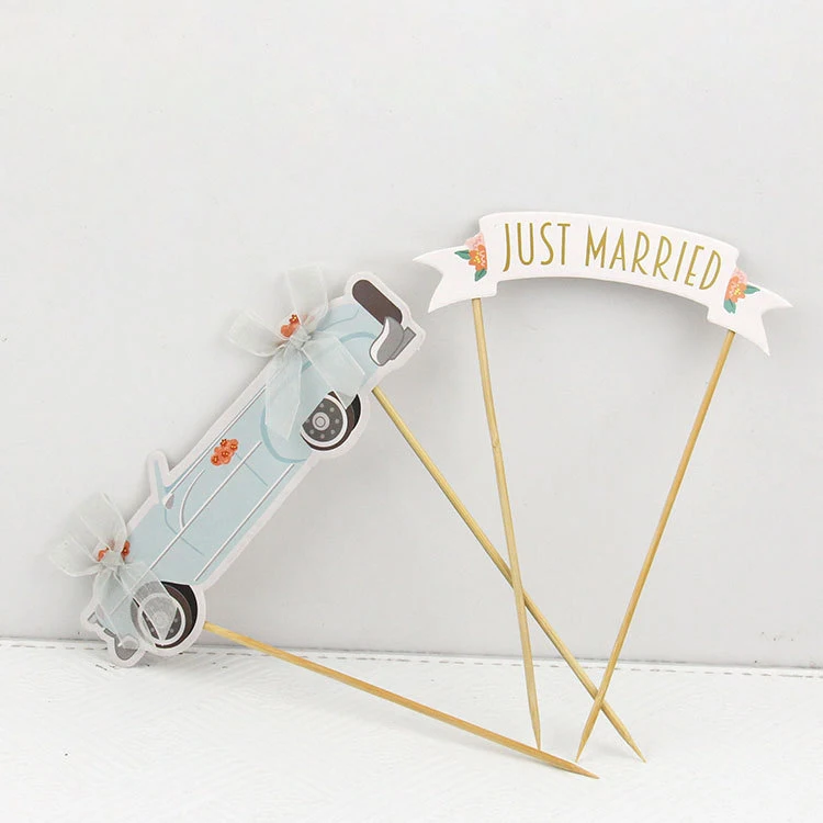 

Just Married Cake Topper Silver Car Cupcake Decor Romantic Wedding Bowknot Cake Decor Mr and Mrs Love Weeding Decor For Weddings