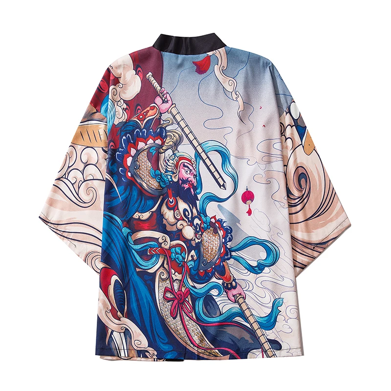 

Spring Male Samurai Costume Haori Obi Beach Couple Printed Lovers Kimono Yukata Men's Cardigan Japanese Streetwear Jacket