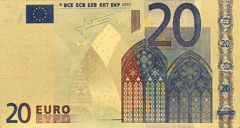 Коллекционная памятная монета евро 20 старая банкнота 24 К позолоченная